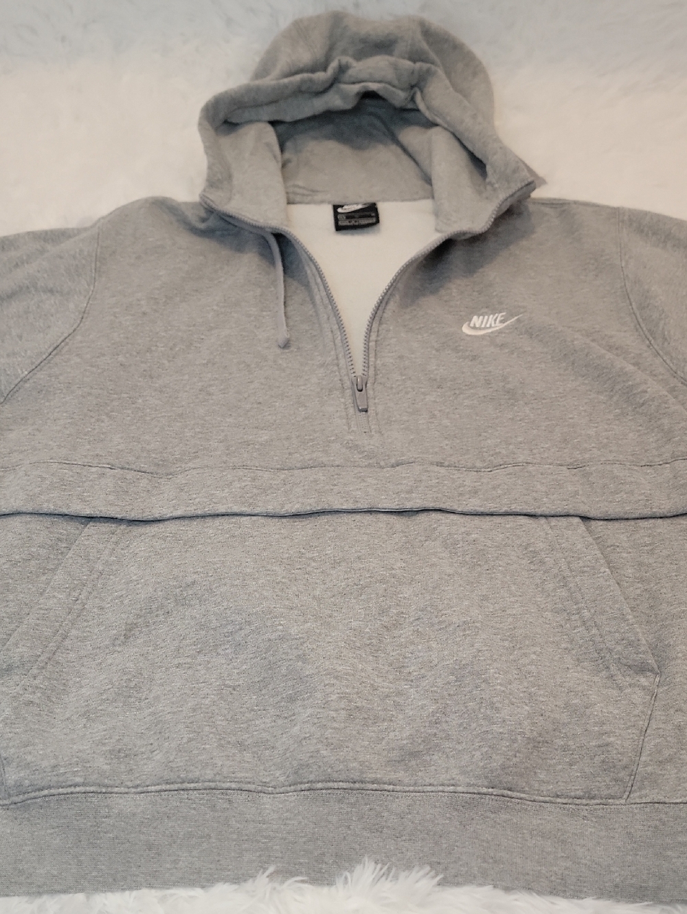 Nike Light Gray Half-Zip Pullover Hoodie W/ Pocket. XL
